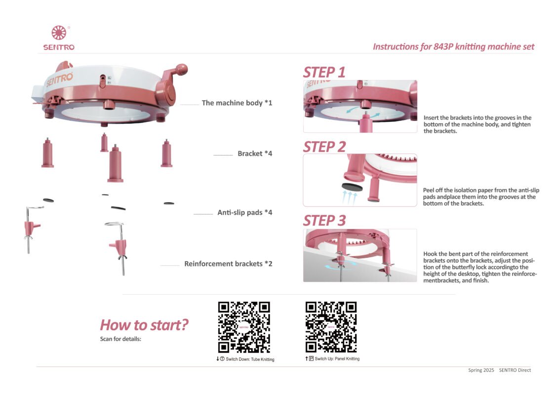 Official Sentro 843P user manual sheet showing the reinforcement-bracket desktop-fixing installation